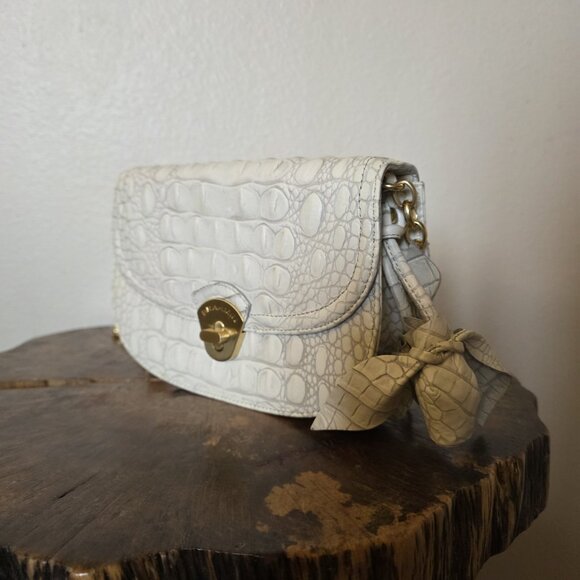 Brahmin Eloise Roses Crossbody Bag White Croc Embossed Brass Chain Rare - Picture 12 of 16